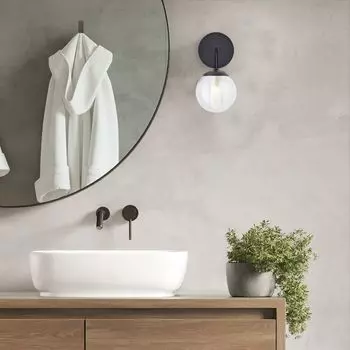 Настенный светильник, 23 x 12 x 28 см, G9, IP44, клавишный переключатель, металл/стекло Lightbox, черный