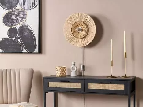 Настенный светильник BELIANI, круглая венская плетеная лампочка из натуральной бумаги и ротанга с кабелем и выключателем, современный светильник в стиле бохо, Japandi Skandi, бежевый