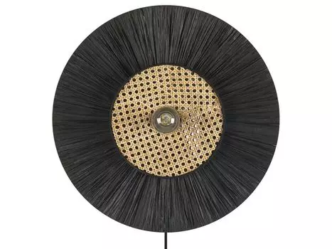 Настенный светильник BELIANI, круглая венская плетеная лампочка из черной бумаги и ротанга с кабелем и выключателем, современный светильник в стиле бохо, Japandi Skandi, черный