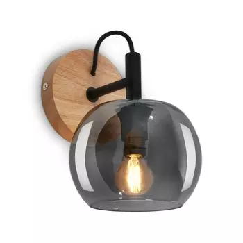 Настенный светильник Briloner Leuchten KYRO 1x E14, поворотный, с регулируемой яркостью металл-стекло-дерево цвет дерева-дымчатый, коричневый