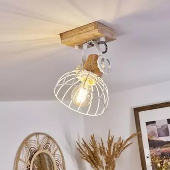 Настенный светильник »Cotes« из дерева/металла натурального/белого цвета со световым эффектом hofstein