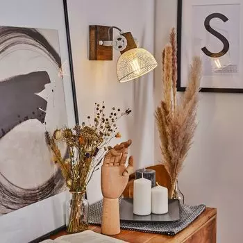 Настенный светильник »Cotes« из дерева/металла коричневого/белого цвета со световым эффектом hofstein