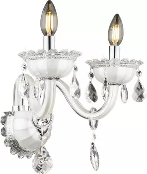 Настенный светильник Globo Lighting, белый металл, стекло, прозрачные кристаллы K5, ШxВ: 580x360 мм, AL: 280 мм, без 2x E14 40 Вт 230 В.