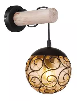 Настенный светильник Globo Lighting металл черный матовый, цвет натурального дерева, пластик янтарный, пластик черный матовый, кабель текстильный черный, направление света: вниз, ШхВ: 150х360мм, AL: 245мм, без 1x E27 LED 9Вт 230В