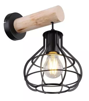 Настенный светильник Globo Lighting металл черный матовый, цвет натурального дерева, черный металл матовый, ШхВ: 180x360мм, AL: 260мм, без 1x E27 60Вт 230В, бежевый