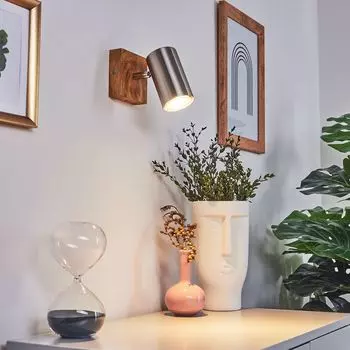 Настенный светильник »Godo» из металла матового никеля и дерева. hofstein, серебро