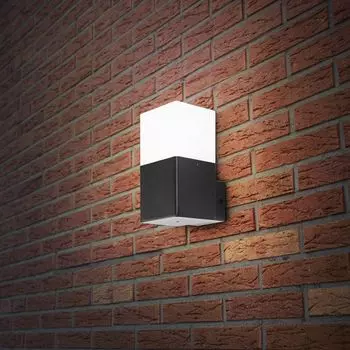 Настенный светильник Grafner алюминиевый черный, с белым абажуром, IP44, цоколь E27, настенный светильник черный квадратный антрацит