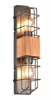 Настенный светильник MeineWunschleuchte 2 flammig Gitterlampe mit Holz цвет silber antik mit holzdekor