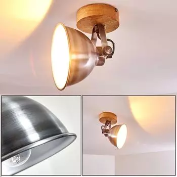 Настенный светильник »Mot« из металла и дерева цвета цинк/натуральный hofstein, черный