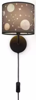 Настенный светильник Paco Home "Luca Cosmo", лампа E14 | без лампочки, настенный светильник для детской комнаты, детский светильник, звезды, планеты, для мальчиков и девочек Высота: 26,5 см, черный