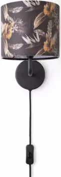 Настенный светильник Paco Home "Luca Flower", лампа E14 | без лампочки, тканевая лампа с цветочным узором, настенный светильник, абажур, текстильный цветочный узор Высота: 26,5 см, черный