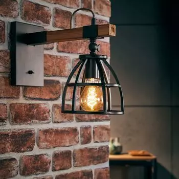 Настенный светильник, поворотный, выключатель, 28x18x35см, E27, макс.38Вт, металл/дерево Lightbox, черный