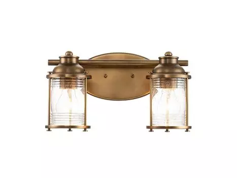 Настенный светильник QUINTIESSE Ashland Bay E27 2x40Вт IP44 натуральная латунь, ребристое стекло прозрачное В: 20,6см Ш: 36,2см с диммированием Elstead Lighting