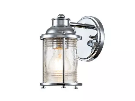 Настенный светильник QUINTIESSE Ashland Bay E27 1x40 Вт IP44 полированный хром, прозрачное ребристое стекло В: 20,6 см Ш: 12,7 см с диммированием Elstead Lighting