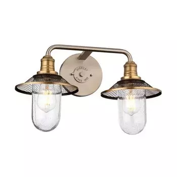 Настенный светильник QUINTIESSE Rigby E27 2x40 Вт IP44 античный никель и латунь, прозрачное пузырьковое стекло В: 30,1 см Ш: 48,3 см с диммированием Elstead Lighting