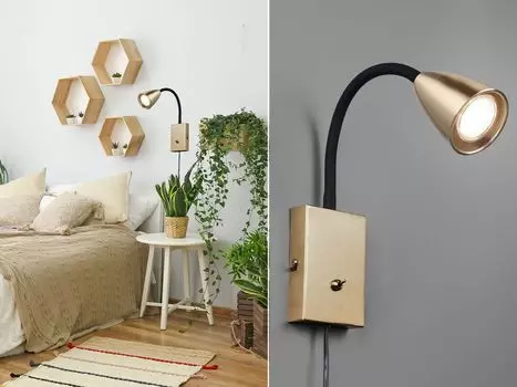 Настенный светильник с 1 лампочкой, матовая латунь, с гибким кронштейном TRIO