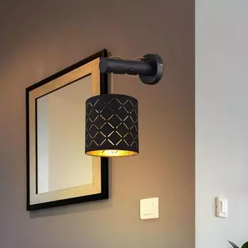 Настенный светильник, текстиль под дерево, черное золото, H 36 см etc-shop, черный