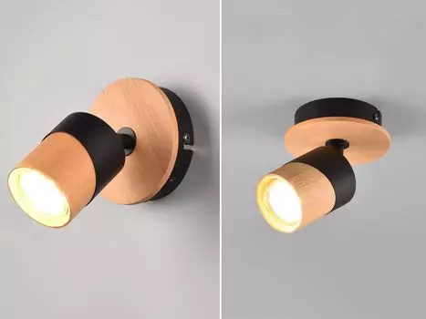 Настенный точечный светильник ARUNI натуральное дерево металл черный высота 13см TRIO