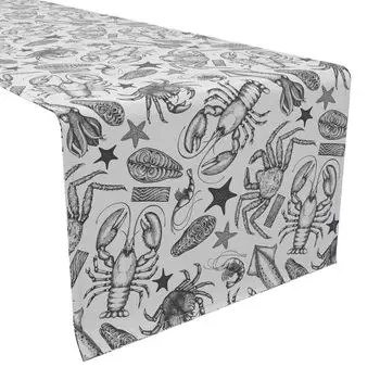 Настольная дорожка, 100 % хлопок, 16x108 дюймов, эскиз морепродуктов.