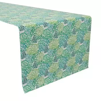 Настольная дорожка, 100% хлопок, 16x108 дюймов, зеленые суккуленты с трафаретом