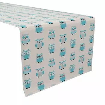 Настольная дорожка, 100 % хлопок, 16x108 дюймов, голубые совы.