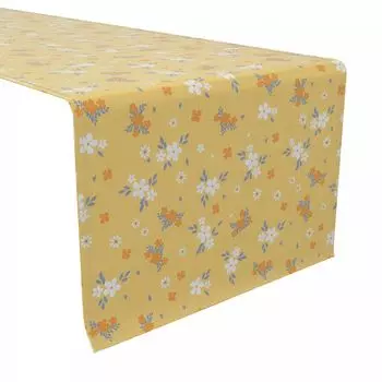 Настольная дорожка, 100% хлопок, 16x108 дюймов, декоративный цветочный узор на оранжевом фоне.