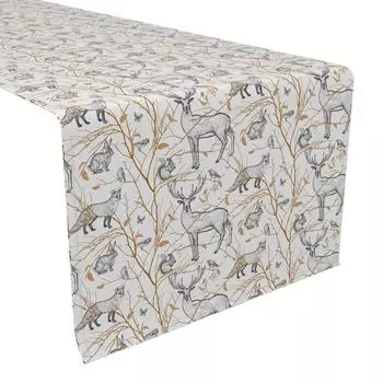 Настольная дорожка, 100 % хлопок, 16x108 дюймов, Woodland Wildlife.