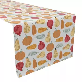 Настольная дорожка, 100% хлопок, 16x72 дюйма, тыквы разных форм.