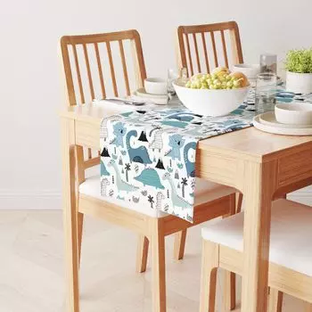 Настольная дорожка, 100 % хлопок, 16x72 дюйма, нарисованные вручную динозавры.