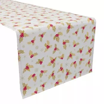 Настольная дорожка, 100 % хлопок, 16x72 дюйма, листья Golden Holly Berry.