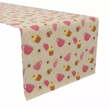 Настольная дорожка, 100 % хлопок, 16x72 дюйма, чайные чашки и кексы.