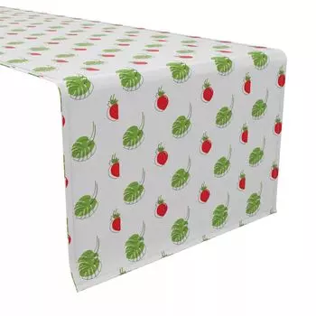 Настольная дорожка, 100 % хлопок, 16x72 дюйма, клубника и листья.
