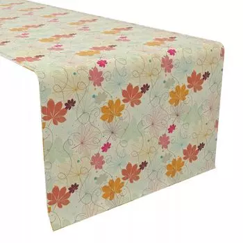 Настольная дорожка, 100 % хлопок, 16x90 дюймов, листья с трафаретом в стиле ретро.