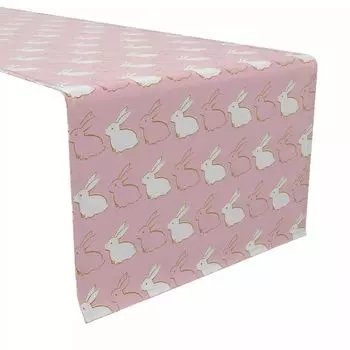 Настольная дорожка, 100 % хлопок, 16x90 дюймов, кролики с золотистым контуром.