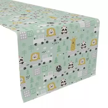 Настольная дорожка, 100 % хлопок, 16x90 дюймов, нарисованные вручную животные в поездах.