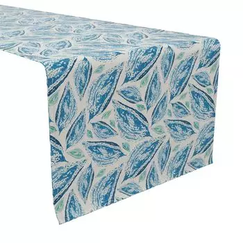 Настольная дорожка, 100 % хлопок, 16x90 дюймов, мозаика, листья синие.