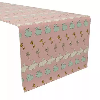 Настольная дорожка, 100 % хлопок, 16x90 дюймов, пасхальные кролики и полоска с цветами.