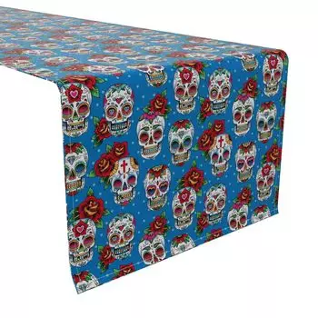 Настольная дорожка, 100 % хлопок, 16x90 дюймов, узор «черепа и розы».