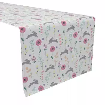 Настольная дорожка, 100 % хлопок, 16x90 дюймов, «Весенние кролики и цветы».