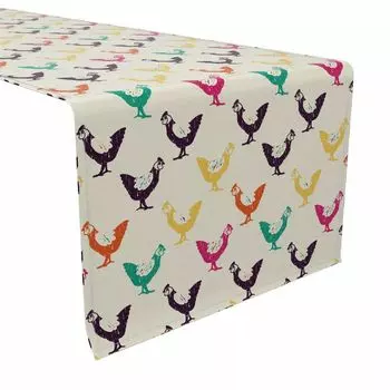 Настольная дорожка, 100 % хлопок, 16x90 дюймов, цыплята в стиле ретро.