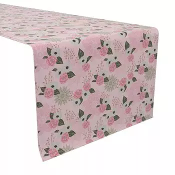 Настольная дорожка, 100 % хлопок, 16x90 дюймов, розовые камелии.