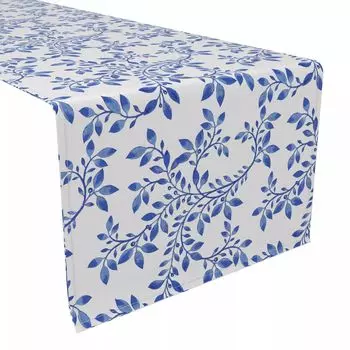 Настольная дорожка, 100 % полиэстер, 12x72 дюйма, Swirly Blue Vines.