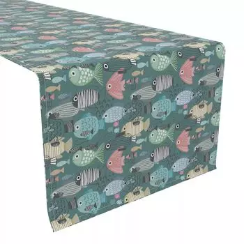 Настольная дорожка, 100 % полиэстер, 14x108 дюймов, абстрактная рыба