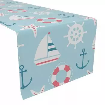 Настольная дорожка, 100 % полиэстер, 14x108 дюймов, Cartoon Nautical Adventure.