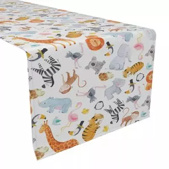 Настольная дорожка, 100 % полиэстер, 14x108 дюймов, акварельные краски Safari Animals.