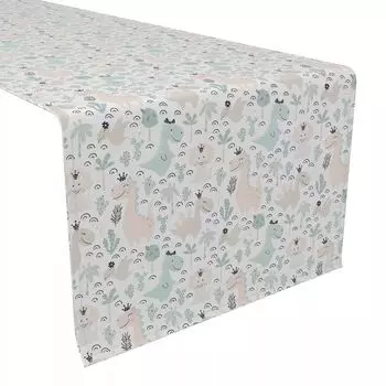 Настольная дорожка, 100% полиэстер, динозавры пастельных тонов, 14x108 дюймов.