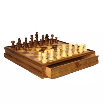 Настольная игра Worldwise Imports Chess and Checkers: Walnut and Maple Inlaid Chest