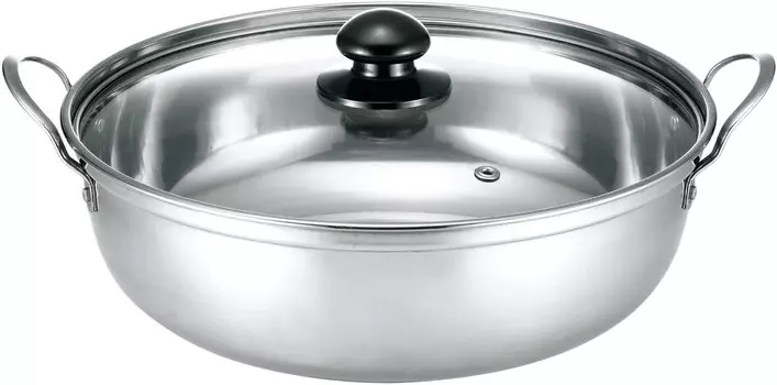 Настольная кастрюля Kakuse FSC-07, 10,2 дюйма (26 см), для 4–6 человек, двуручная кастрюля, газовая плита, совместимость с HI, легкая, стеклянная крышка, нержавеющая сталь, устойчивость к ржавчине, четыре сезона, сикисай, серебро Kakusee, Silver