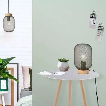 Настольная лампа, 27см, 16см, E27, 40Вт, металл/дерево, оливковый/светло-коричневый Lightbox, зеленый