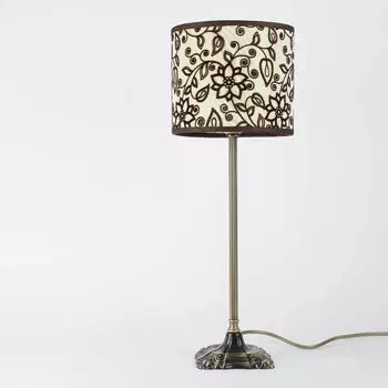 Настольная лампа 35см E14 Белая бронзовая ткань Латунная прикроватная лампа с цветочным рисунком Licht-Erlebnisse, мультиколор